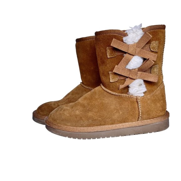 Kids' Koolabura Ugg Victoria Short Boot Chesnut Size 1 Suede Faux Sherpa Cognac - Picture 2 of 10